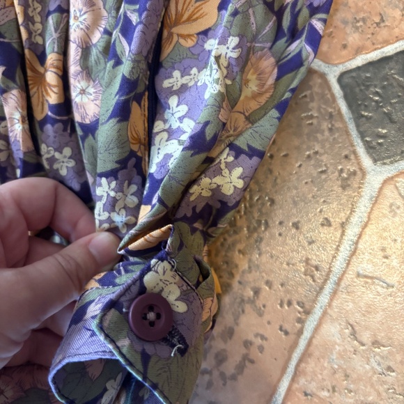 Vintage 80s Floral Maxi Skirt Blue Green Yellow Cottagecore Boho Prairie Vibe - Picture 6 of 8